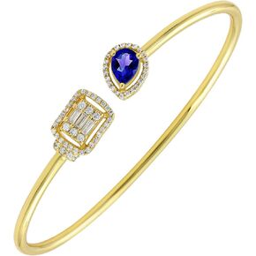 Emerlad Ruby Sapphire 14K Gold Plated Cuff Bracelet with Simulated Diamond - Open Cuff Bangle Gifts For Mom -14K Yellow Gold Plated Cuff Bracelet - Gifts for Her