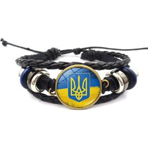 Tryzub Ukrainian Trident Leather Bracelet for Men Women, Adjustable Ukraine Flag Symbol Logo Bracelet, Jewelry Bracelet Gift, Zinc Alloy Bracelet (Gift Packaging)