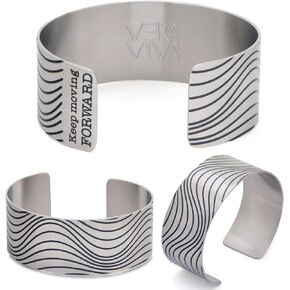 Keep Moving Forward Hidden Inspiration Stainless Steel Adjustable and Durable Artistic Motivational Cuff Bracelet