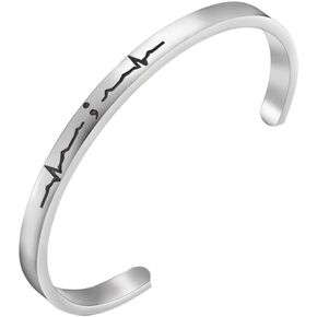 BNQL Semicolon Heartbeat Cuff Bracelet Keep Going Bracelet My Story Isn't Ovet Yet Inspiration Jewelry (Cuff S)