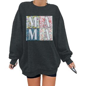 KIDDAD Mama Sweatshirt for Women Mom Sweatshirts Oversized Mama Floral Graphic Sweatshirt Casual Mom Life Pullover Tops