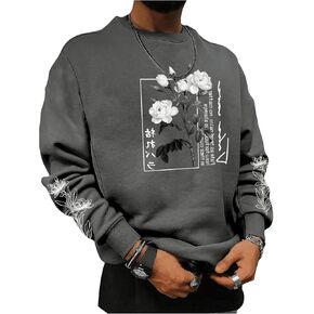 SOLY HUX Sweatshirts for Men Floral Letter Graphic Crew Neck Long Sleeve Pullover Fall Tops