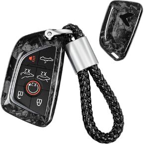 Key Fob Cover Compatible with Corvette C8 with Keychain, Real Carbon Fiber Key Fob Case Protector Compatible with C8 Corvette Z51 Z06 Smart Remote Control Key Fob Case 2020-2024(Black)