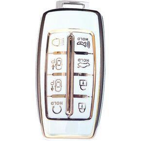 HIBEYO TPU 8 Button Key Fob Cover for Genesis G80 GV80 G70 GV70 2021 2022 Accessories Key Shell Cover Protector for Genesis Key Case Holder Cover-Silver White