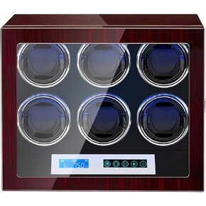 JQUEEN Watch Winder for 6 Watches, Piano Finish with High-Gloss Lacquer, Upgraded Adjustable Watch Pillows, Quiet Japanese Mabuchi Motor, Built-in Illumination