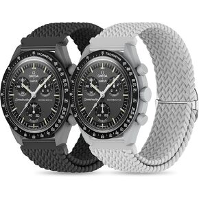 Braided Bands for Moonswatch Watch,20mm Stretchy Nylon Band,Compatible with Omega X Swatch Moonswatch Speedmaster 20mm Watch,Swatch Omega Moonswatch Speedmaster Watch Replacement Strap for Women Men