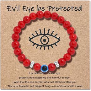 Beaded Evil Eye Bead Bracelets, Handmade Nazar Eye Bracelets, Evil Eye Gift, Evil Eye Good Lucky Bracelet for Protection Blessing Bracelet for Women Men Friend Boys Girls Gift (Red for Women)