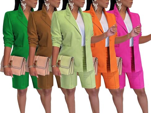 Famnbro Womens 2 Piece Blazer Outfits Lapels Open Front Suit Jacket and Bermuda Shorts Set in Kuwait