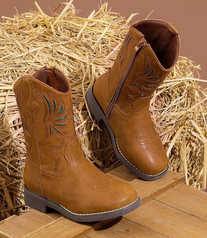 DADAWEN Kids Cowboy Boots for Boys Girls Glitter Embroidered Western Square Toe Cowgirl Boots Mid Calf Riding Shoes (Toddler/Little Kid/Big Kid) in Kuwait