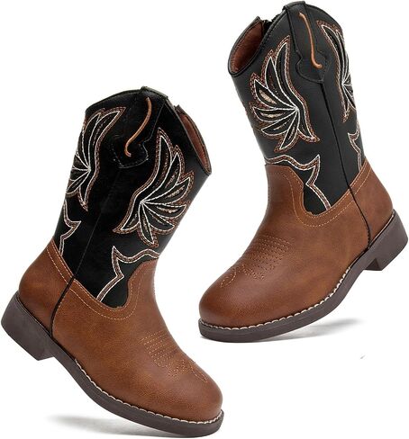 DADAWEN Kids Cowboy Boots for Boys Girls Glitter Embroidered Western Square Toe Cowgirl Boots Mid Calf Riding Shoes (Toddler/Little Kid/Big Kid) in Kuwait