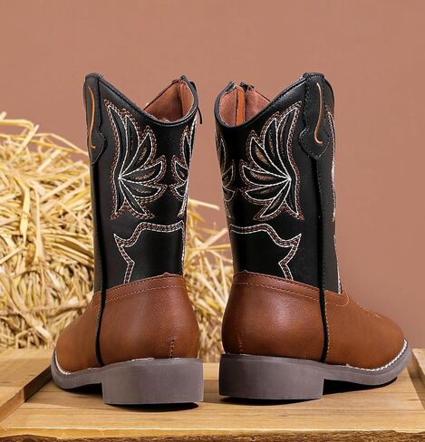 DADAWEN Kids Cowboy Boots for Boys Girls Glitter Embroidered Western Square Toe Cowgirl Boots Mid Calf Riding Shoes (Toddler/Little Kid/Big Kid) in Kuwait