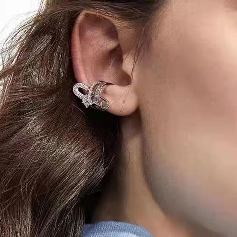 Rhinestone Punk Goth Safety Pin Ear Cuff Earrings for Women, Non-Piercing Cartilage Clip-on, Silver and Gold in Saudi Arabia