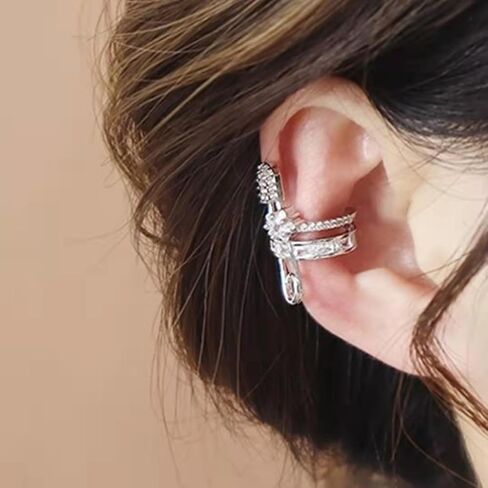 Rhinestone Punk Goth Safety Pin Ear Cuff Earrings for Women, Non-Piercing Cartilage Clip-on, Silver and Gold in Saudi Arabia