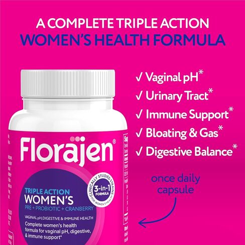 Florajen Women's Vaginal Probiotic, Prebiotic, & Cranberry Supplement for Immune Support and Digestive Health, 30 Capsules in Saudi Arabia