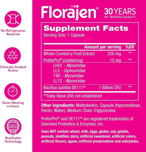 Florajen Women's Vaginal Probiotic, Prebiotic, & Cranberry Supplement for Immune Support and Digestive Health, 30 Capsules in Saudi Arabia