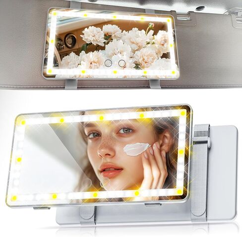 BUMBEE Car Sun Visor Vanity Mirror Car Vanity Mirror With 3 Light Modes Rechargeable Rear View Mirror Dimmable Touch Control Travel Makeup Mirror for Car Truck SUV Black in Saudi Arabia