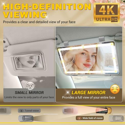 BUMBEE Car Sun Visor Vanity Mirror Car Vanity Mirror With 3 Light Modes Rechargeable Rear View Mirror Dimmable Touch Control Travel Makeup Mirror for Car Truck SUV Black in Saudi Arabia