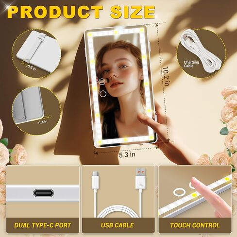 BUMBEE Car Sun Visor Vanity Mirror Car Vanity Mirror With 3 Light Modes Rechargeable Rear View Mirror Dimmable Touch Control Travel Makeup Mirror for Car Truck SUV Black in Saudi Arabia