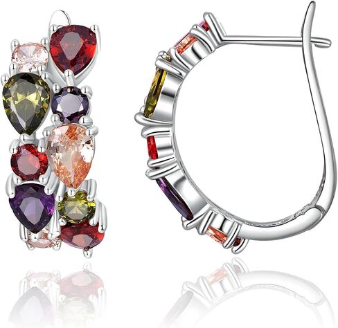 Rose Gold Hoop Earring for Women Multicolored Crystal Earring Sterling Silver Multi Gemstone Earrings Amethyst Ruby Sapphire Garnet Earring for Fashion Jewelry Ideal Valentine's Day in Saudi Arabia