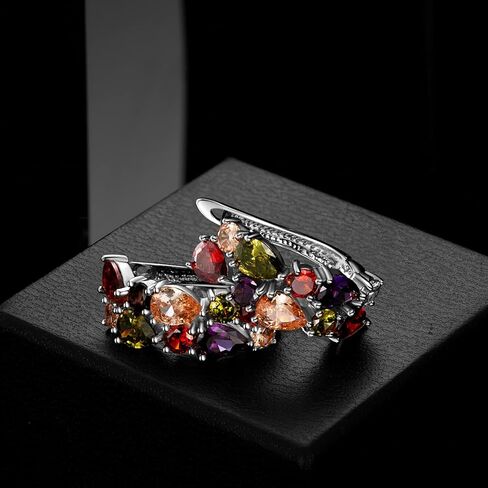 Rose Gold Hoop Earring for Women Multicolored Crystal Earring Sterling Silver Multi Gemstone Earrings Amethyst Ruby Sapphire Garnet Earring for Fashion Jewelry Ideal Valentine's Day in Saudi Arabia