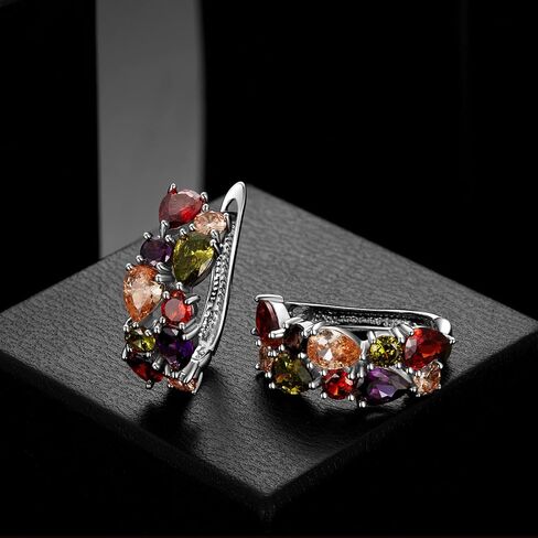 Rose Gold Hoop Earring for Women Multicolored Crystal Earring Sterling Silver Multi Gemstone Earrings Amethyst Ruby Sapphire Garnet Earring for Fashion Jewelry Ideal Valentine's Day in Saudi Arabia