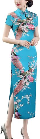 Modern Cheongsam Bodycon Midi Dress Short Sleeve Cutout Mandarin Collar Side Slit Chinese Qipao Dress in Saudi Arabia