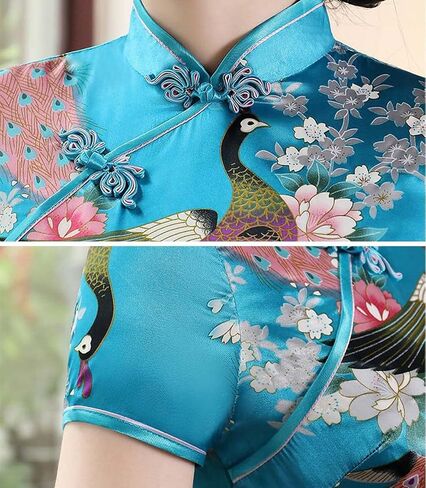 Modern Cheongsam Bodycon Midi Dress Short Sleeve Cutout Mandarin Collar Side Slit Chinese Qipao Dress in Saudi Arabia