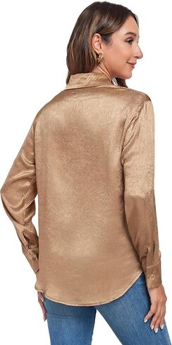 قمصان نسائية من Atnlewhi بأكمام طويلة وأزرار سفلية من الحرير الساتان، بلوزة علوية ناعمة للأعمال غير رسمية in Kuwait