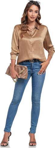 قمصان نسائية من Atnlewhi بأكمام طويلة وأزرار سفلية من الحرير الساتان، بلوزة علوية ناعمة للأعمال غير رسمية in Kuwait