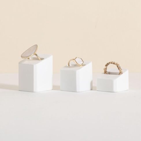 GemeShou 3pcs White Ring Cone Display Stand for Selling, Gypsum Jewelry Ring display holder, 3D Gypsum Square Jewelry ring slots for Home Decor【Gypsum Square ring holder-3pcs】 in Saudi Arabia