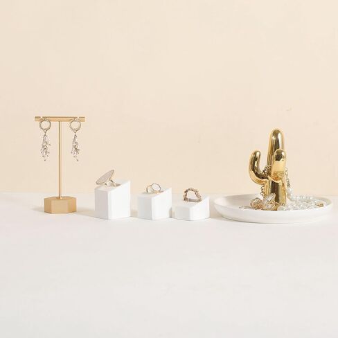GemeShou 3pcs White Ring Cone Display Stand for Selling, Gypsum Jewelry Ring display holder, 3D Gypsum Square Jewelry ring slots for Home Decor【Gypsum Square ring holder-3pcs】 in Saudi Arabia