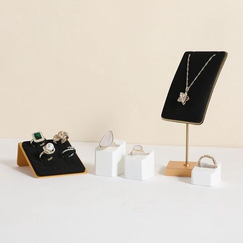 GemeShou 3pcs White Ring Cone Display Stand for Selling, Gypsum Jewelry Ring display holder, 3D Gypsum Square Jewelry ring slots for Home Decor【Gypsum Square ring holder-3pcs】 in Saudi Arabia