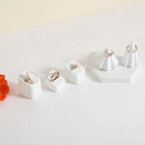 GemeShou 3pcs White Ring Cone Display Stand for Selling, Gypsum Jewelry Ring display holder, 3D Gypsum Square Jewelry ring slots for Home Decor【Gypsum Square ring holder-3pcs】 in Saudi Arabia