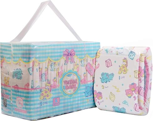 حفاضات Littleforbig للكبار مطبوعة 10 قطع - Vintage Baby (كبير 36"-46") in Kuwait