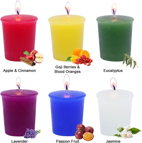 Scented Votive Candles for Home Decoration, 2 Inches Aromatherapy Candle Set with 6 Fragrances - Apple&Cinnamon, Jasmine, Eucalyptus, Lavender, Wolfberry&Blood Orange, Passion Fruit in Saudi Arabia