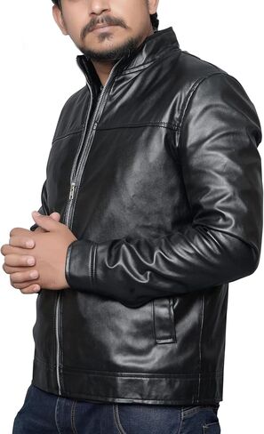 Men's Faux Leather Jacket Slim Lightweight Casual Stand Collar Motorcycle Racer in Saudi Arabia