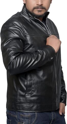 Men's Faux Leather Jacket Slim Lightweight Casual Stand Collar Motorcycle Racer in Saudi Arabia