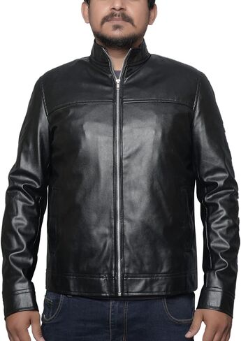 Men's Faux Leather Jacket Slim Lightweight Casual Stand Collar Motorcycle Racer in Saudi Arabia