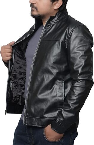 Men's Faux Leather Jacket Slim Lightweight Casual Stand Collar Motorcycle Racer in Saudi Arabia