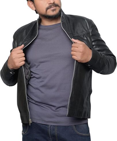 Men's Faux Leather Jacket Slim Lightweight Casual Stand Collar Motorcycle Racer in Saudi Arabia