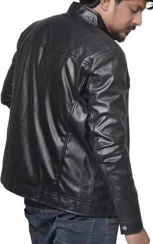 Men's Faux Leather Jacket Slim Lightweight Casual Stand Collar Motorcycle Racer in Saudi Arabia