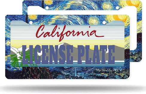 License Plate Frame Starry Night Van Gogh License Plate Frames,Decorative Aluminum Car Tag Frames for Women Stainless Metal License Plate Holder 2Pack 2 Hole with Screw US Standard 12''x6'' in Kuwait