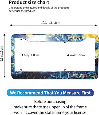 License Plate Frame Starry Night Van Gogh License Plate Frames,Decorative Aluminum Car Tag Frames for Women Stainless Metal License Plate Holder 2Pack 2 Hole with Screw US Standard 12''x6'' in Kuwait