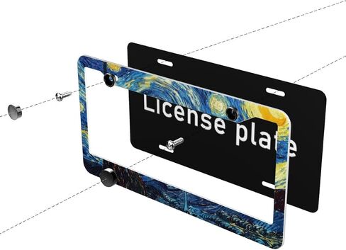 License Plate Frame Starry Night Van Gogh License Plate Frames,Decorative Aluminum Car Tag Frames for Women Stainless Metal License Plate Holder 2Pack 2 Hole with Screw US Standard 12''x6'' in Kuwait