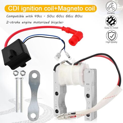 High Performance 2-Wire Magneto Coil + CDI Ignition Coil Compatible with 49cc - 50cc 60cc 66cc 80cc 2-stroke Engines Motorized Bicycle Motor Bike ATV Quad Scooter in Kuwait