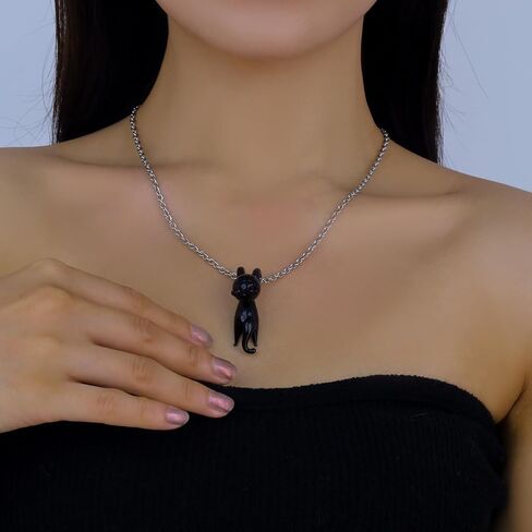 Black Cat Hand Blown Glass Black Kitty Necklace and Pendant Handmade Glass Pendant in Saudi Arabia