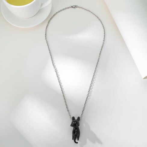 Black Cat Hand Blown Glass Black Kitty Necklace and Pendant Handmade Glass Pendant in Saudi Arabia