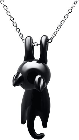 Black Cat Hand Blown Glass Black Kitty Necklace and Pendant Handmade Glass Pendant in Saudi Arabia