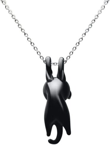Black Cat Hand Blown Glass Black Kitty Necklace and Pendant Handmade Glass Pendant in Saudi Arabia