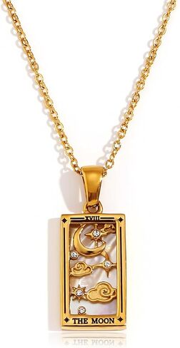 Tarot Card Necklace 18k Gold Plated Tarot Cards Pendant Necklace Vintage Colorful Charm Necklace Lucky Talisman Hypoallergenic Tarot Necklace for Women and Men Gift in Kuwait